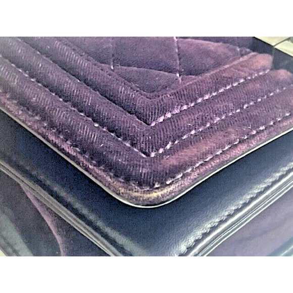 CHANEL LE BOY Purple Silver Chain Small Velvet Lambskin Shoulder Bag Crossbody - Picture 13 of 16